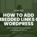 An image displaying a woman giving a lecture to a group with. a heavy green colored overlay over it with white text that reads, "COM 521 HOW TO ADD EMBEDDED LINKS ON WORDPRESS"